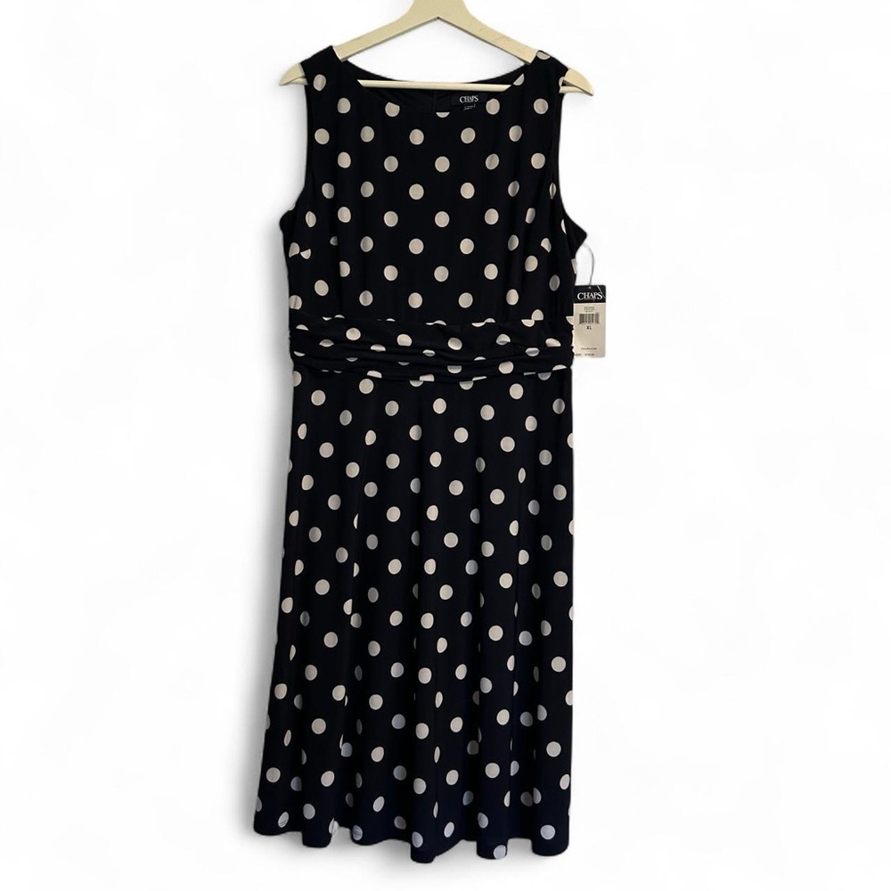 NWT Chaps Dark Navy Blue and White polka dot sleeveless dress with a retro vibe